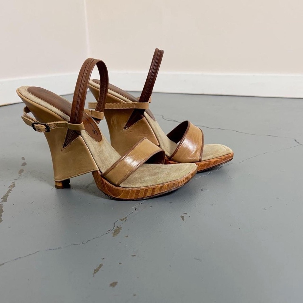 Two-Tone Tan & Brown Slingback Heeled Sandals